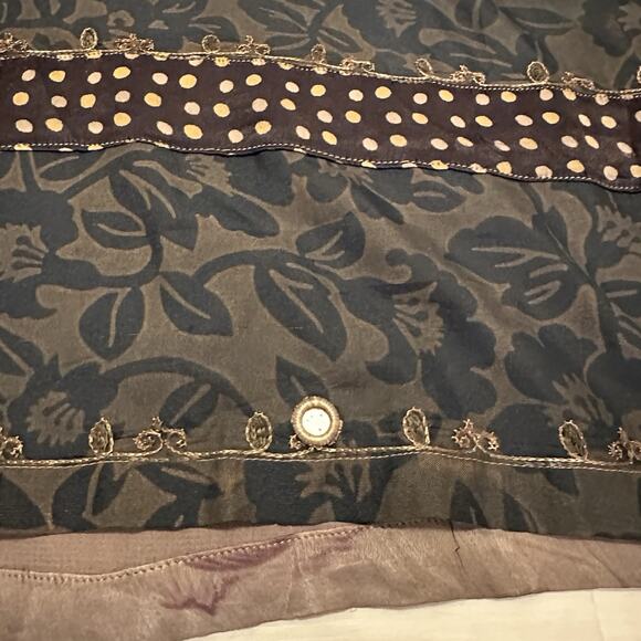 Tienda Ho Women OSFM Blouse Embroidered Long Sleeve Boho Floral Brown - Picture 6 of 10